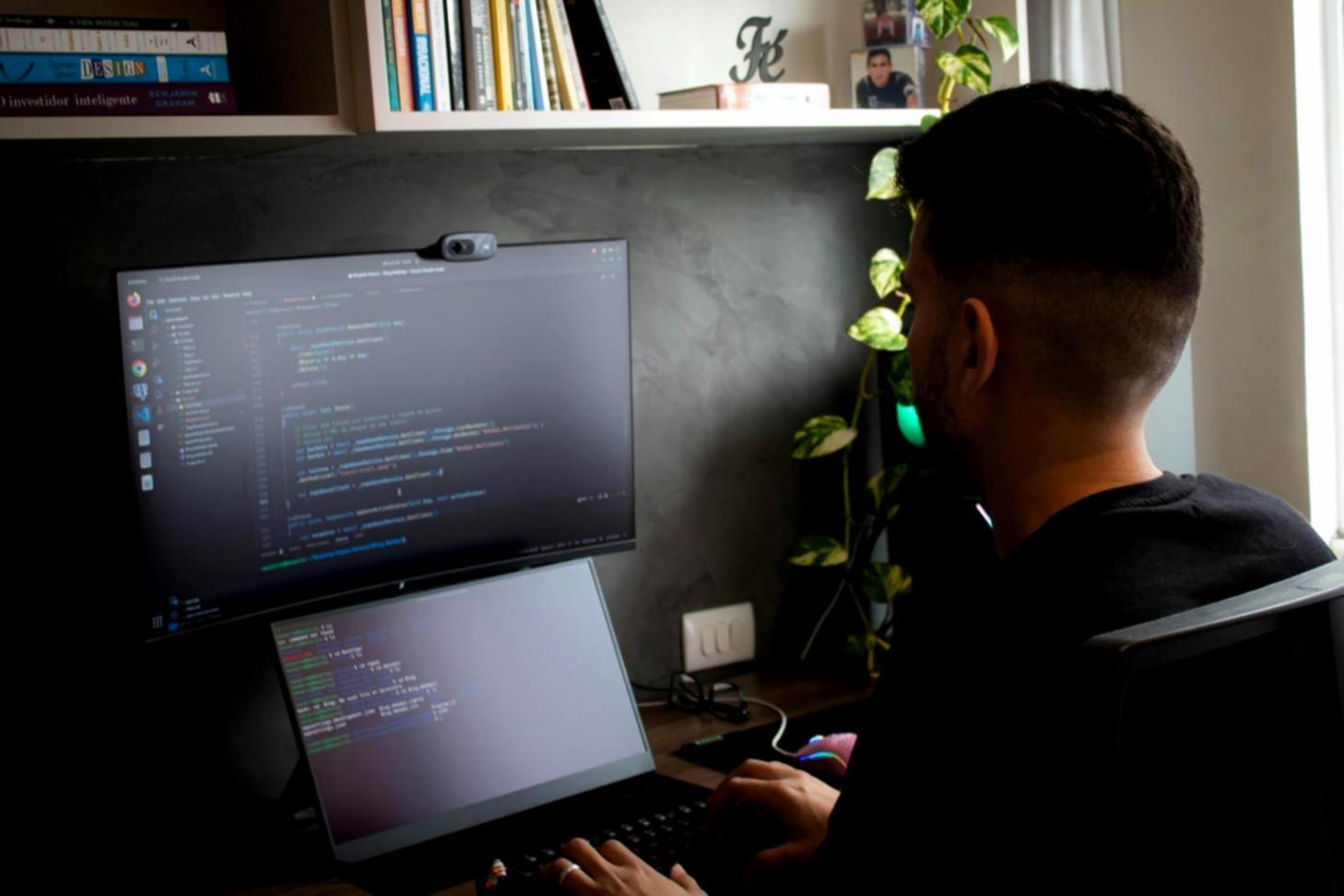 Professional API testing environment with multiple screens showing code integration